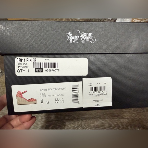 NIB - COACH Raine Espadrille In Signature Jacquard Sandal - size 5 US Pink - Picture 8 of 16